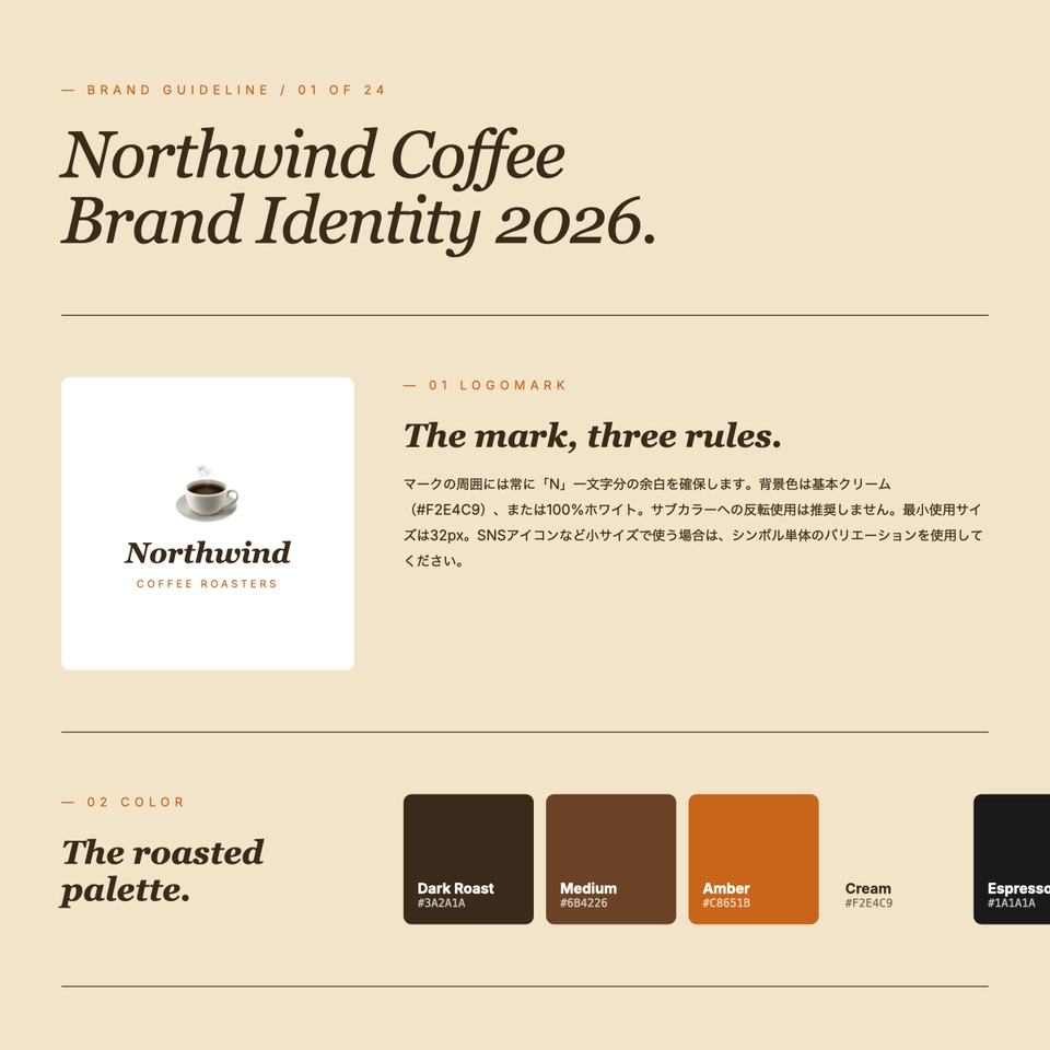 Northwind Coffee — ブランドガイドライン（カフェ/ロースター向け）
