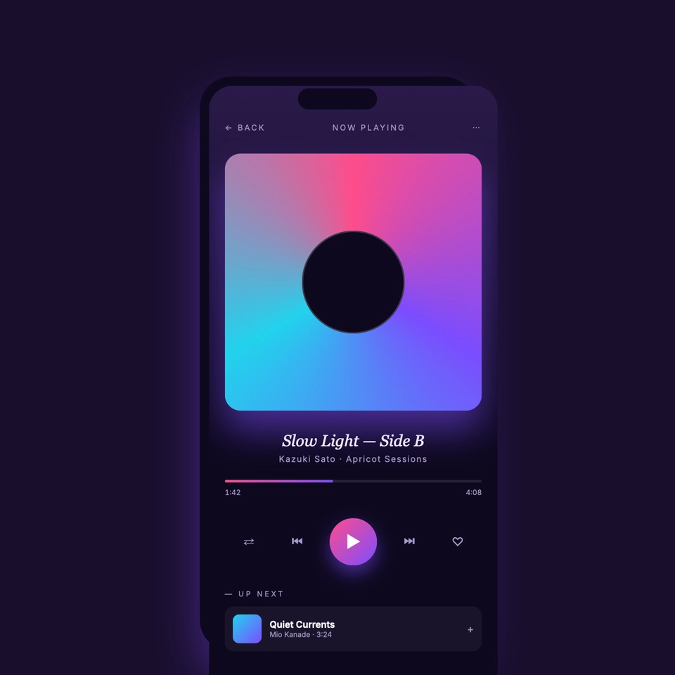 Music Player — グラデ円盤型UI（ストリーミング向け）